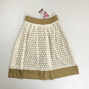 PINK MARTINI Lace Overlay Skirt NWT Medium Full Midi Bell Cottagecore Olive Ecru